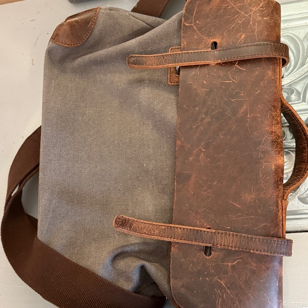 Brown and Gray Leather Messenger Bag - Picture 9 of 9